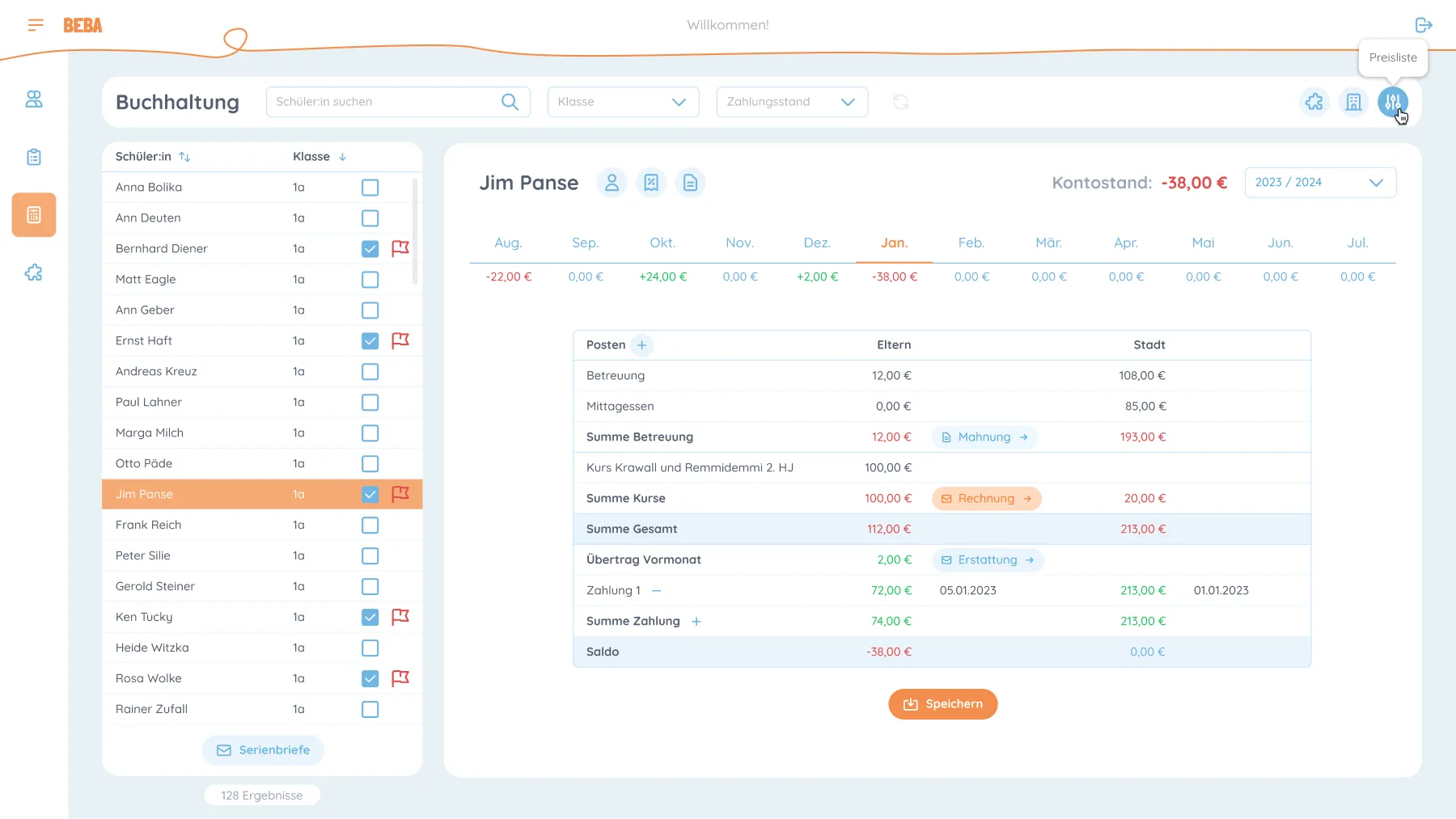 Beba: Verwaltungssoftware und App für die Schulbetreuung: weiterer Screenshot
