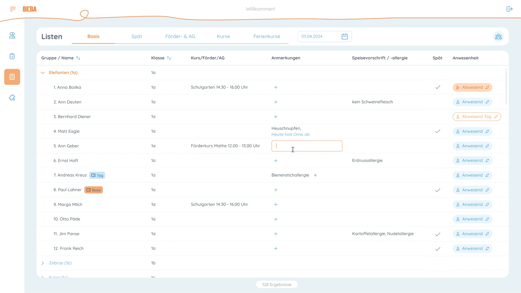 Beba: Verwaltungssoftware und App für die Schulbetreuung: weiterer Screenshot