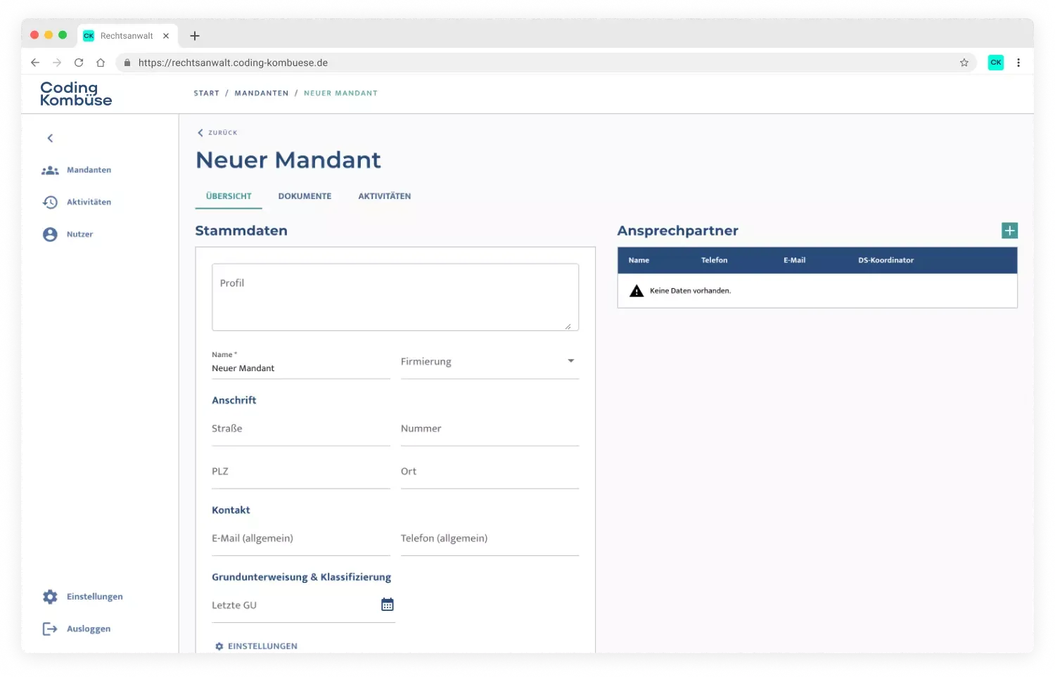 Mandantenportal: Screenshot