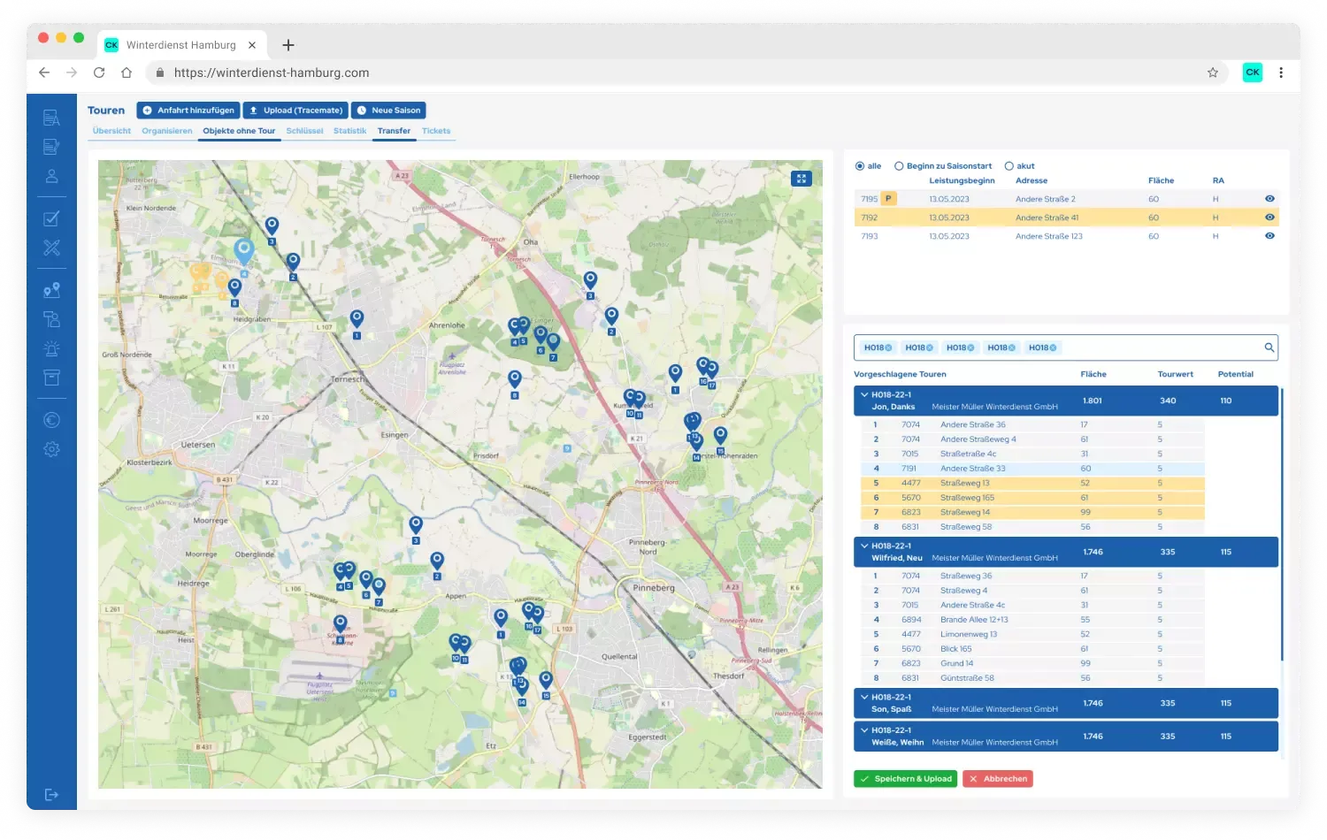 SchneePro: Verwaltungssoftware für den Winterdienst: Screenshot